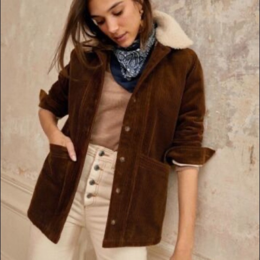 NWT Sézane Will Jacket - Light Camel Sheepskin Collar